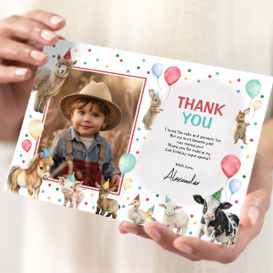 Carte De Remerciements Animaux de ferme Balloon Confetti Garçon fête d'an