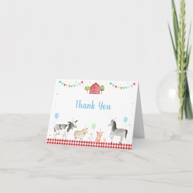Carte De Remerciements Animaux de ferme Barnyard Anniversaire (Devant)