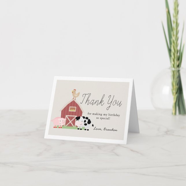 Carte De Remerciements Animaux de ferme Barnyard Beige Anniversaire (Devant)