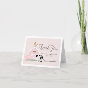 Carte De Remerciements Animaux de ferme Barnyard Rose Girl Anniversaire