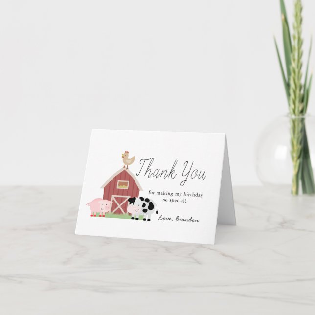 Carte De Remerciements Animaux de ferme Barnyard White Anniversaire (Devant)