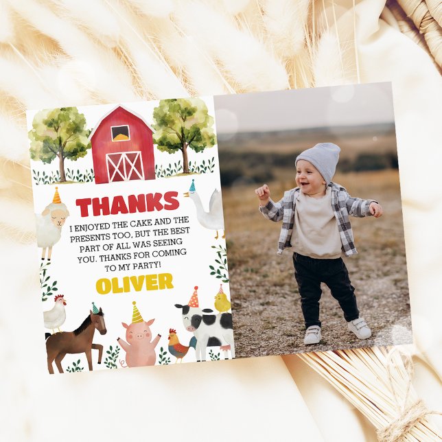 Carte De Remerciements Animaux de ferme Boy Photo d'anniversaire (Créateur téléchargé)