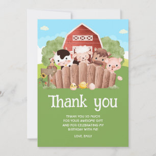 Carte De Remerciements Animaux de ferme mignons Anniversaire
