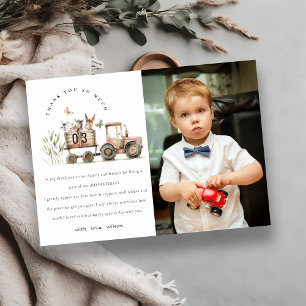Carte De Remerciements Animaux de ferme rouges tracteur enfants photo ann