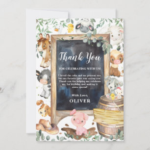 Carte De Remerciements Animaux de ferme Végétation 1er Baby shower d'anni