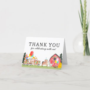 Carte De Remerciements Animaux de fête Camion Enfants Ferme Anniversaire