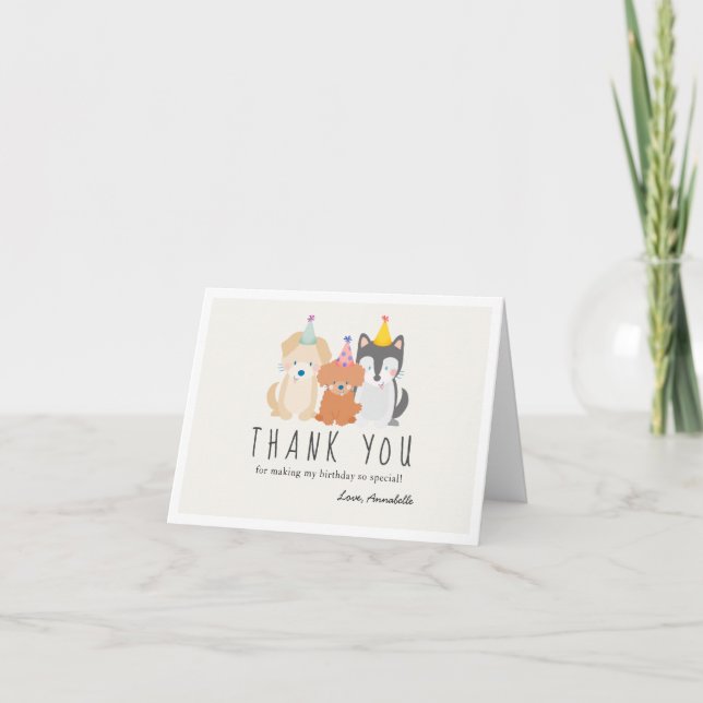 Carte De Remerciements Animaux de fête de chien chiot Anniversaire des en (Devant)