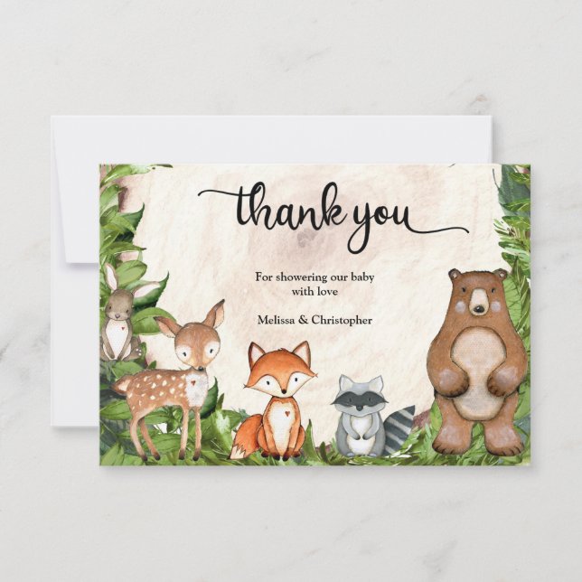 Carte De Remerciements Animaux de la forêt de bois tranche de verdure (Devant)