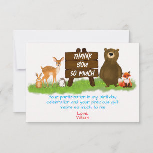 Carte De Remerciements Animaux de la forêt rustique pour anniversaire