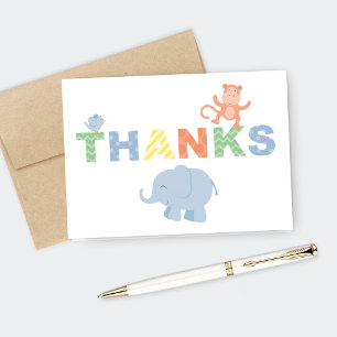 Carte De Remerciements Animaux de la jungle bleue moderne pour Baby showe
