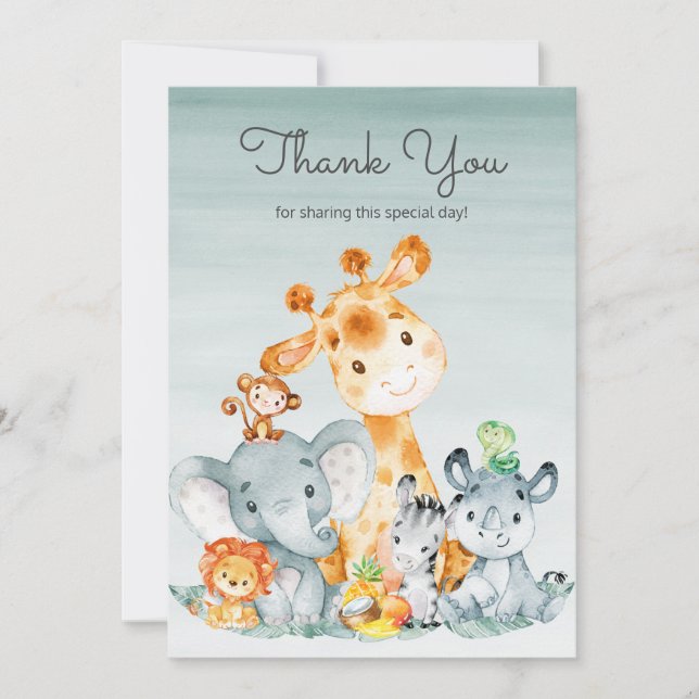 Carte De Remerciements Animaux de la jungle mignons aquarelle safari merc (Devant)