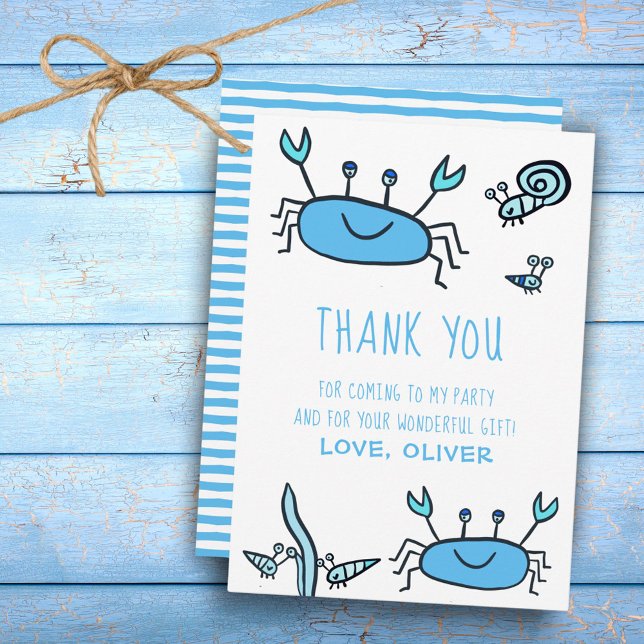 Carte De Remerciements Animaux de mer Crabe Bleu Mignon Garçon Anniversai (Créateur téléchargé)