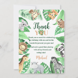Carte De Remerciements Animaux de safari à l'aquarelle Anniversaire sauva