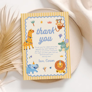 Carte De Remerciements Animaux de Safari Mignons 1er Anniversaire