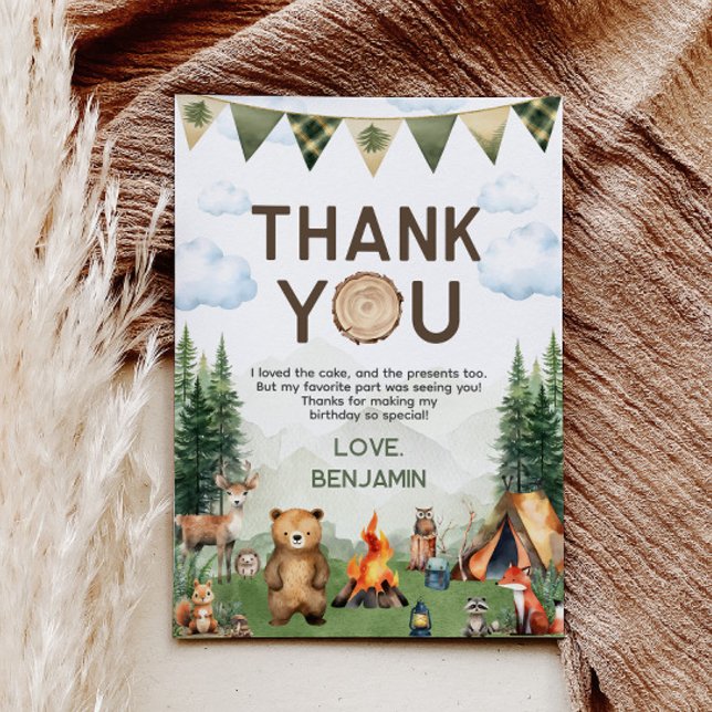 Carte De Remerciements Animaux des bois Camping Anniversaire (Woodland Animals Camping Birthday Thank You Card
)