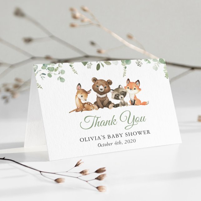 Carte De Remerciements Animaux des bois, Forêt, Un sauvage, Baby shower (Créateur téléchargé)