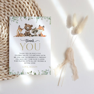 Carte De Remerciements Animaux des bois, Forêt, Un sauvage, Premier anniv