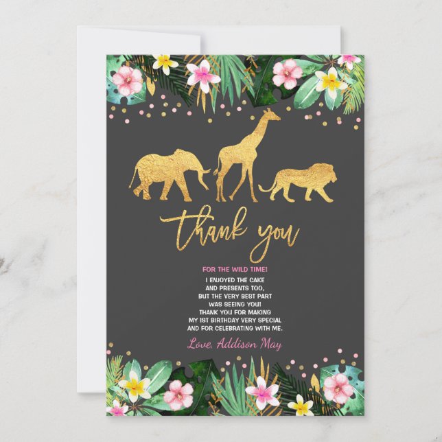 Carte De Remerciements Animaux sauvages d'une d'anniversaire jungle de (Devant)