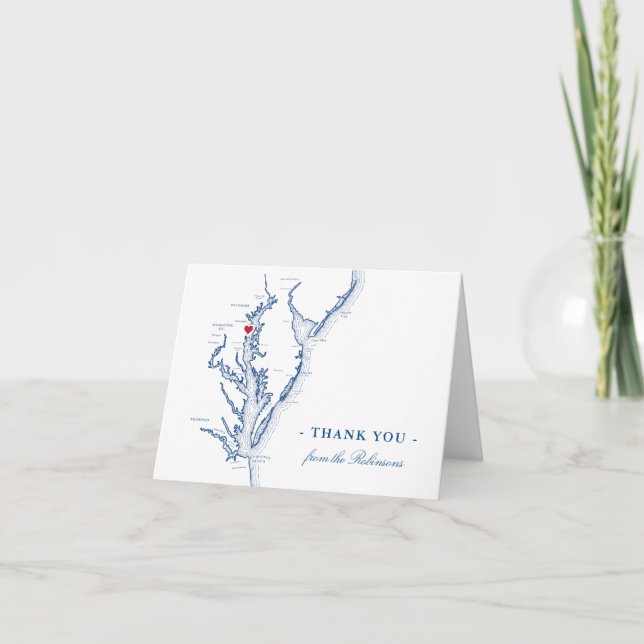 Carte De Remerciements Annapolis Chesapeake Bay Map Mariage Personnalisé (Devant)
