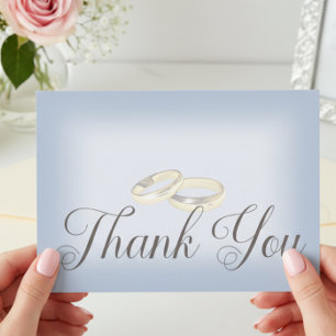 Carte De Remerciements Anneaux Mariage or moderne sur Mariage bleu