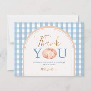 Carte De Remerciements Anniversaire 1 an Citrouille Bohème Gingham Bleu