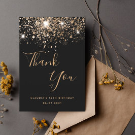 Carte De Remerciements Anniversaire 50 ans noir paillettes dorées glamour