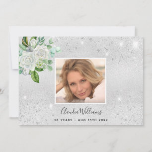 Carte De Remerciements Anniversaire argent parties scintillant photo flor