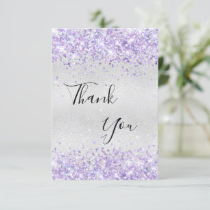 Carte De Remerciements Anniversaire argent violet parties scintillant pou