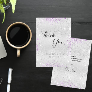 Carte De Remerciements Anniversaire argent violet parties scintillant pou