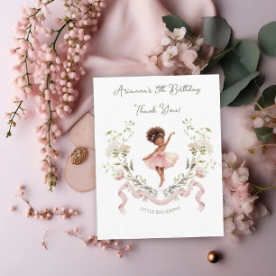 Carte De Remerciements Anniversaire Ballerine Aquarelle & Ruban Rose Fant