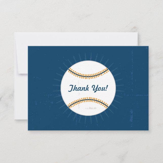 Carte De Remerciements Anniversaire Baseball Orange Marine (Devant)