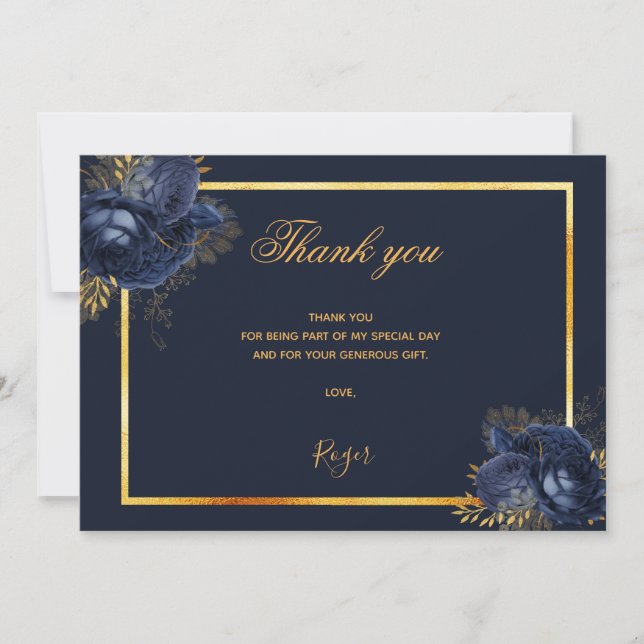 Carte De Remerciements Anniversaire bleu foncé or photo homme gars (Devant)