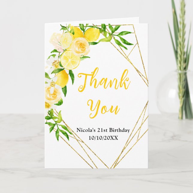 Carte De Remerciements Anniversaire Citrons et Feuillage (Devant)