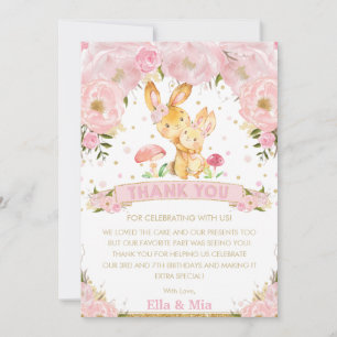 Carte De Remerciements Anniversaire conjoint des filles de lapin à lapin