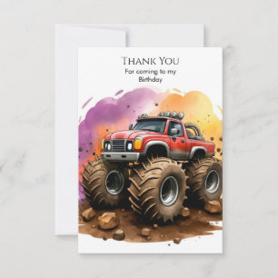 Carte De Remerciements Anniversaire de camion monstre à l'aquarelle pour
