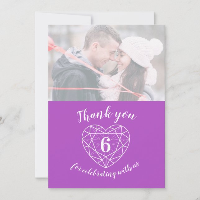 Carte De Remerciements Anniversaire de coeur pourpre d'améthyste 6 ans de (Devant)