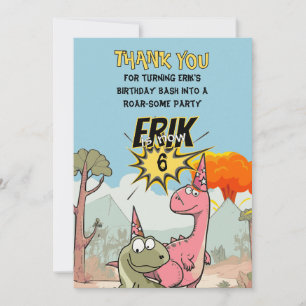 Carte De Remerciements Anniversaire de dinosaure de dessin animé mignon