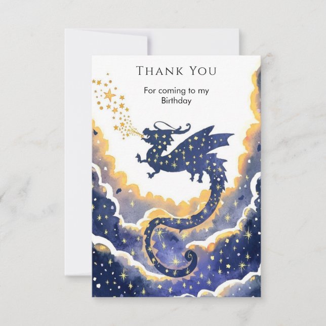 Carte De Remerciements Anniversaire de dragon simple enchanté (Devant)