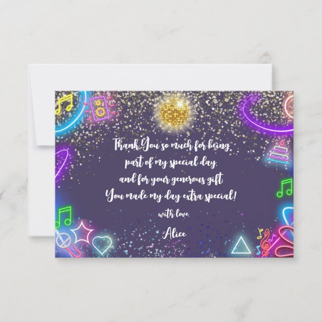 Carte De Remerciements Anniversaire de enfant de la soirée de danse Neon (Devant)