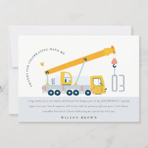 Carte De Remerciements Anniversaire de enfant du véhicule de construction