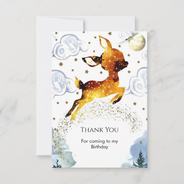 Carte De Remerciements Anniversaire de faon de cerf enchanté (Devant)