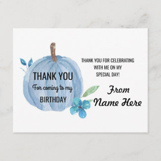 Carte De Remerciements Anniversaire de garçon bleu de citrouille de