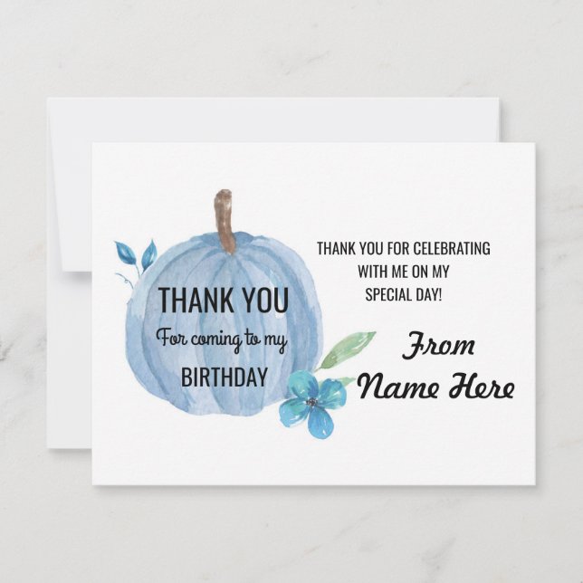 Carte De Remerciements Anniversaire de garçon bleu de citrouille de (Devant)