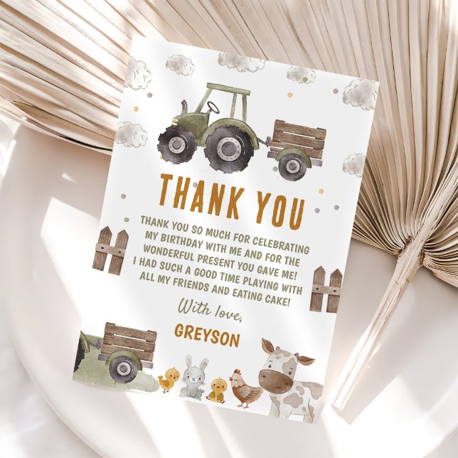 Carte De Remerciements Anniversaire de la ferme des tracteurs (Créateur téléchargé)