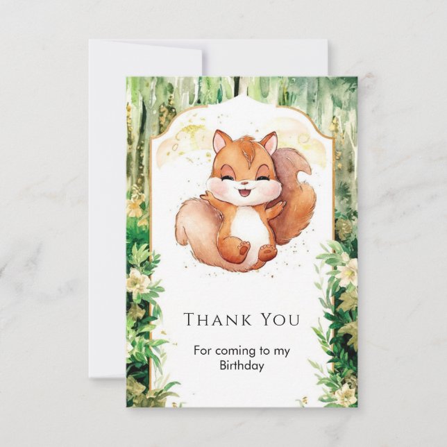 Carte De Remerciements Anniversaire de la mignonne écureuil à l'aquarelle (Devant)