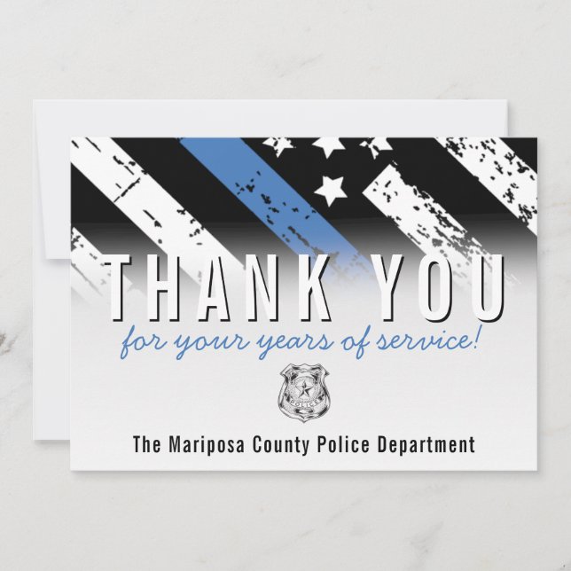 Carte De Remerciements Anniversaire de la retraite de la police Ligne ble (Devant)
