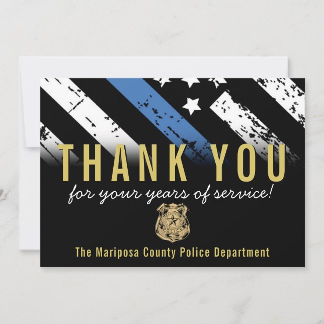 Carte De Remerciements Anniversaire de la retraite de la police Ligne ble (Devant)