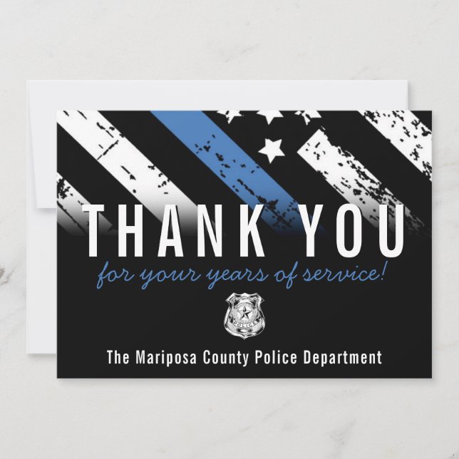 Carte De Remerciements Anniversaire de la retraite de la police Ligne ble (Devant)