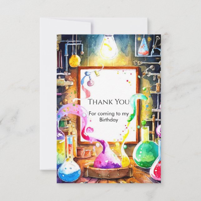 Carte De Remerciements Anniversaire de la Scientifique en Chimie pour Enf (Devant)
