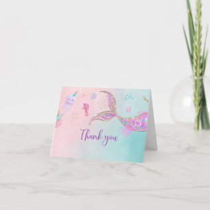 Carte De Remerciements Anniversaire de la sirène rose pourpre